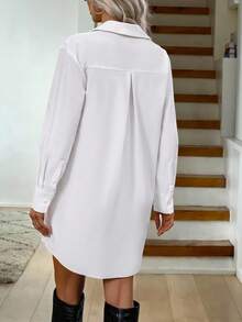 Easowa Vestido de trabajo de estilo camisa blanca para mujeres, primavera - Blanco - Ver 2