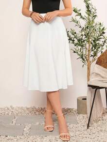 SHEIN Clasi Damen einfarbiger Lässig Reißverschluss Rock mit hoher Taille - Weiss - Übersicht 7