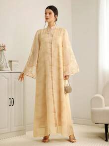 Al Najma Women's Elegant Loose Fit Flare Sleeve Arabic Abaya, Suitable For Spring, Summer, Autumn - Apricot - View 2