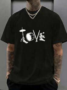 Men's fashionable printed short-sleeved crew neck casual summer short-sleeved top, machine washable, comfortable outdoor casual wear, machine washable shirt - Negro - Ver 1