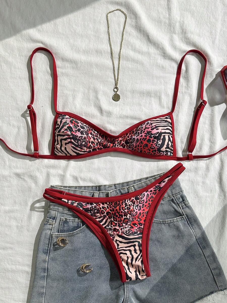 Swim Vcay 随机印花无线可调节肩带上衣和泳裤女士夏季沙滩度假比基尼套装 - 彩色 - 查看 1