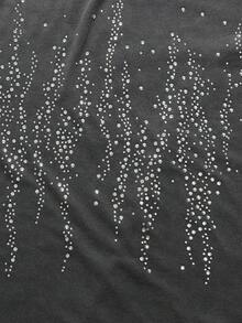 ROMWE MEN Men's Street Style Distressed Diamond Embellished Washed T-Shirt - Grey - View 6