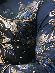 Manfinity AFTRDRK 男士复古印花长袖衬衫，适合春秋季穿着，休闲舒适，可作礼物 - 藏蓝色 - 查看 3