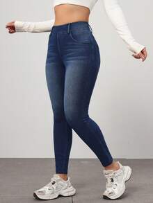 Flexra Petite Quần jean bó sát co giãn gợi cảm màu tối dành cho nữ, mọi mùa - Rửa tối - Xem 5