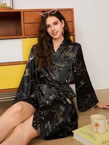 Fashionable Loose Fit Women's Robe With Starry Constellation Pattern, And Youthful - Multicolor - View 6