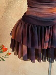 Soleia 女士撞色垂褶领露背修身迷你连衣裙，时尚夏季 - 彩色 - 查看 6