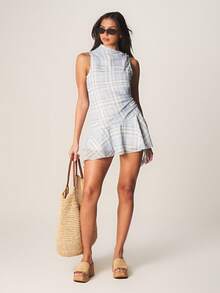 MISSGUIDED Checked High Neck Sleeveless Mini Dress With Ruched Detailing And Wrap Style Design - Multicolor - View 3