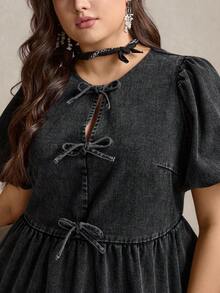 Zelara 大码女式中长雪花印花连衣裙 - 黑色 - 查看 6