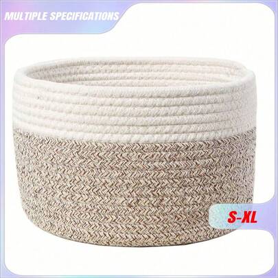 SHEIN 篮子 柔软编织篮 储物篮 植物篮，波西米亚风绳花盆篮，天然混合藤条花园装饰，金属框架波西米亚风篮子，适合户外海岸氛围，几何篮子，适合返校