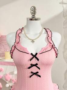 PetitDoll 女士性感露背蝴蝶结装饰连体裤，粉色 - 粉色 - 查看 8