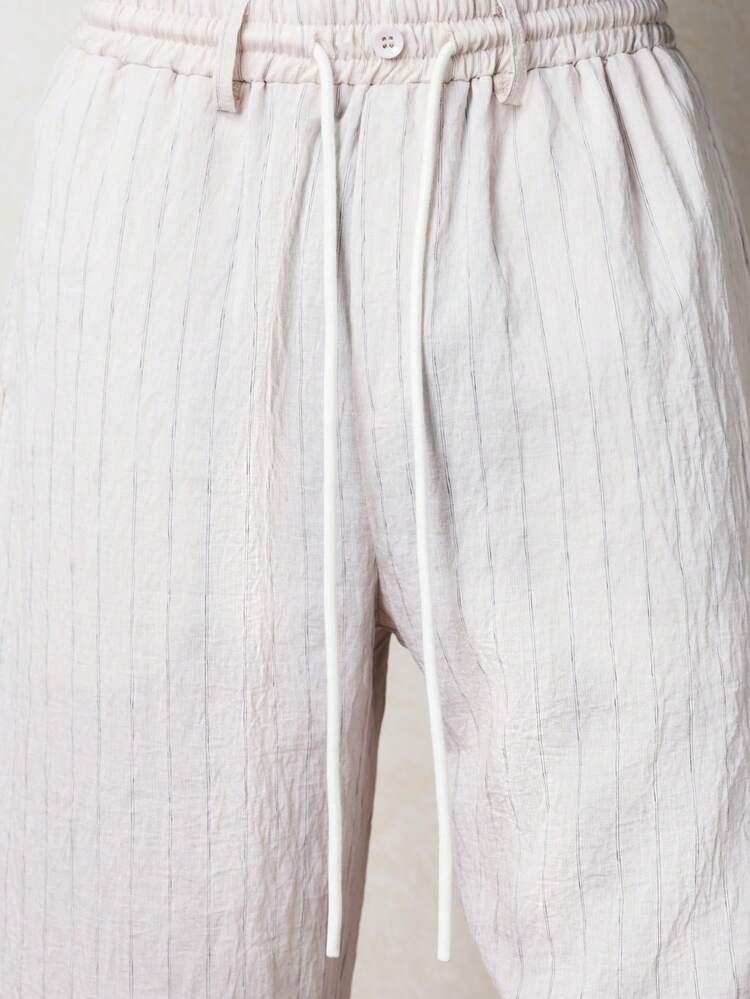 Vertical Stripe Pants With Drawstring Waist