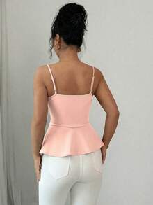 SHEIN Elenzya Sleeveless Ruffled Collar Cinched Waist Elegant Romantic Women Tank Top - Coral Pink - View 2