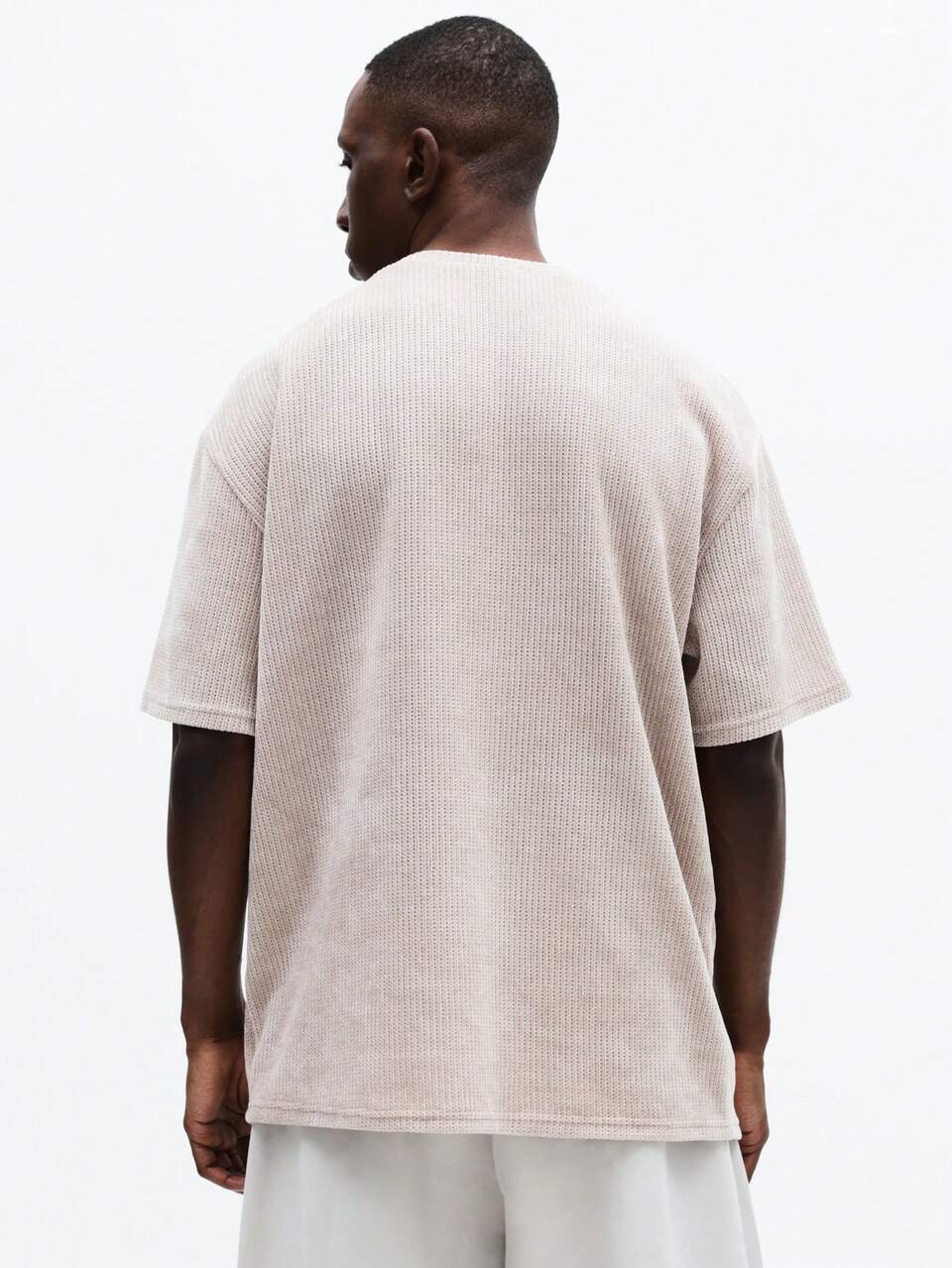 SUMWON T-shirt tricoté à col ras du cou et manches courtes pour hommes. Coupe décontractée et ample pour l'été. Texture côtelée essentielle et basique.