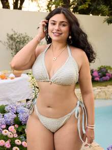 Swim Mod Plus Size Women Beach Bikini Set - Green - View 3