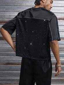 AXEPEAK Men's Fashionable Reflective Stripe Short Sleeve T-Shirt, Summer - Black - View 3