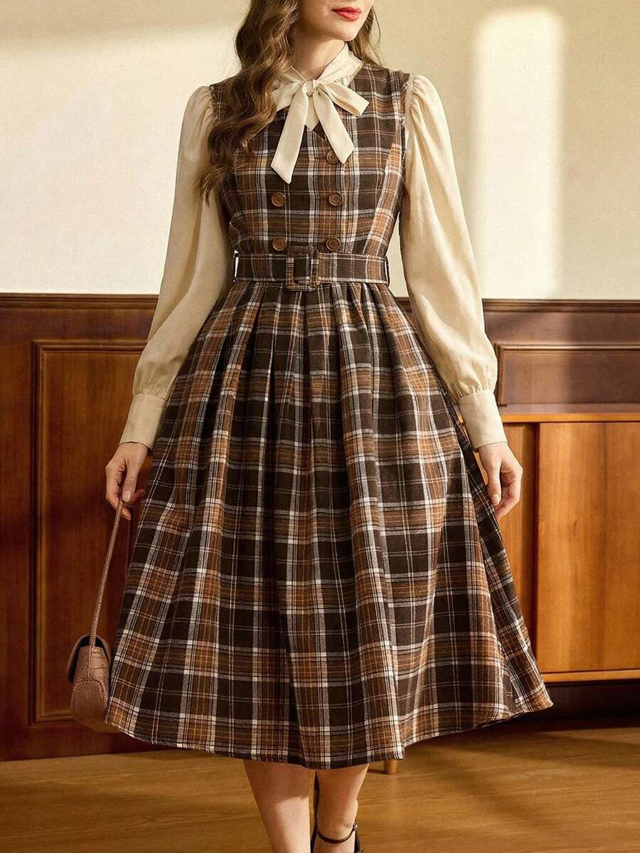 Vintamour 大码女装春秋时尚优雅舒适日常宽松复古杏色长袖纽扣衬衫，女式衬衫，教师服，办公室上衣，曲线衬衫，商务休闲女士，工作服女士，长袖上衣 - 米色 - 查看 1