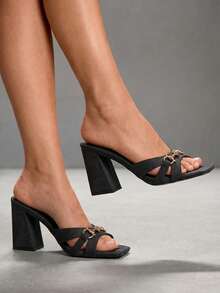 CUCCOO SZL 女士高跟凉鞋 - 黑色牛仔PU - 查看 1