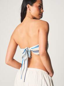 MISSGUIDED Striped Bandeau Tube Top With Tie Back Detail Summer Beach Vacation Strapless Crop Top For Casual Outings - Multicolor - View 2