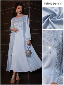 Layrah Đầm dạ hội 2 trong 1 đính sequin thời trang nữ, đầm dự tiệc sang trọng mùa xuân/hè, đầm cưới. - Màu xanh lam - Xem 5