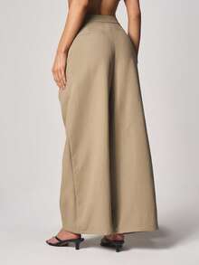 MISSGUIDED Women's High Waisted Wide Leg Pleated Palazzo Trousers With Side Pockets Office Work Casual Pants - Grey - View 2