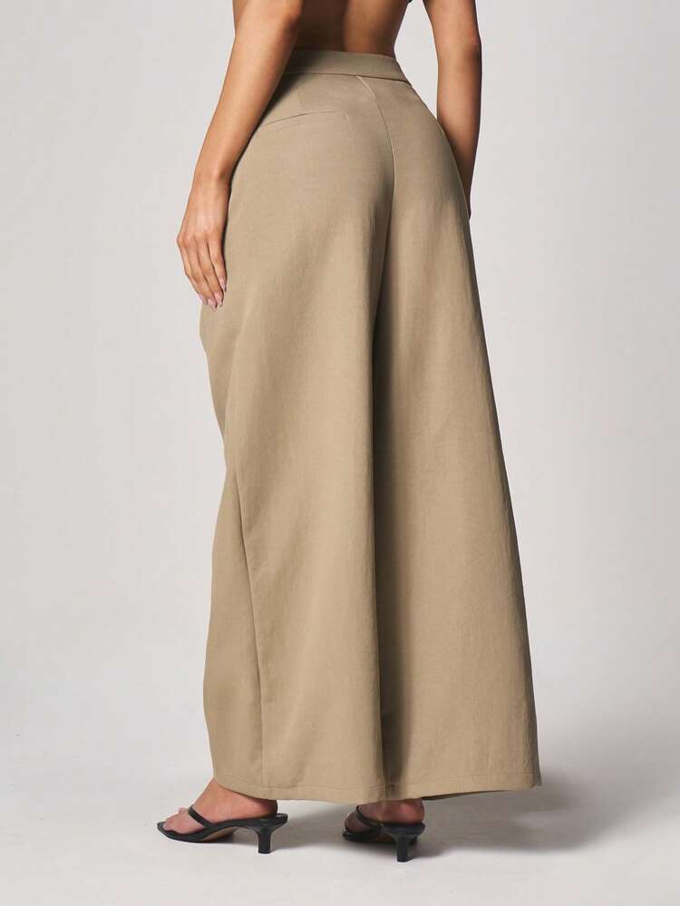 MISSGUIDED Women's High Waisted Wide Leg Pleated Palazzo Trousers With Side Pockets Office Work Casual Pants