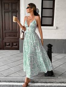 Pariaura 女士吊带拼接宽松下摆长款休闲度假连衣裙 - 彩色 - 查看 4