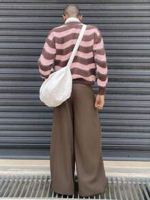 Ngobest Haus Ngobest Haus Unisex Striped Dropped Shoulder High Street Knit Sweater, Long Sleeve Crew Neck, Autumn/Winter - Brown - View 5