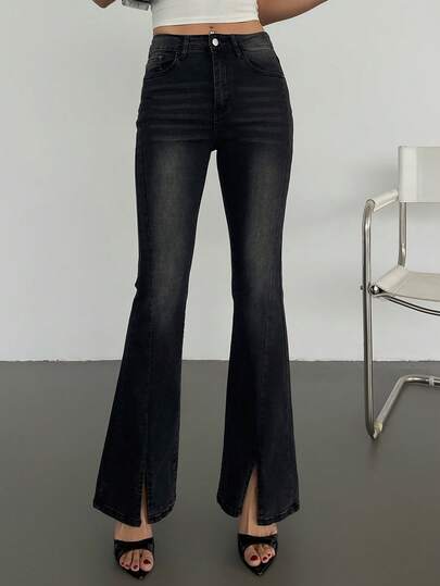 DAZY Women's Casual Everyday Commute Fashion Distressed Flare Leg Jeans