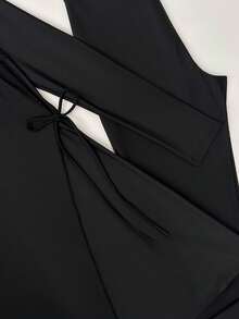 Swim Mulvari Bộ 2 món màu đen: Áo dài tay cổ tròn xếp ly và quần đen, trang phục Burkini thường ngày cho nữ đi nghỉ mát. - màu đen - Xem 5