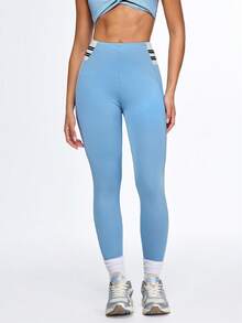 Eassivo Eassivo Women's Letter Print Elastic Waist Yoga Pants, Squat Proof Tights, Workout Leggings - Blue - View 2