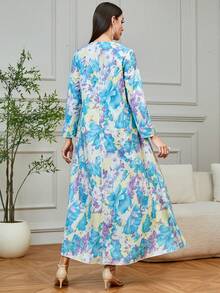 Yasmyna Women's Floral Print Long Sleeve Dress, Minimalist & Versatile - Teal Blue - View 2