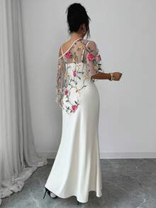 Selianne Spring/Summer New Women's Elegant Vacation Long 2-Piece Set, Rose Mesh Shawl Strap Dress, Suitable For Travel, Beach, Date, Valentine's Day Rose Party Dress - Apricot - View 2