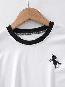 SHEIN Girls Graphic Print Round Neck Casual T-Shirt And Straight Leg Pants Set - White - View 7