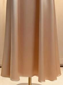 GlowEve Women's Sleeveless Apricot Acetate Dress, Elegant Pearl Trim Design Dress, Everyday Wear - Champagne - View 5