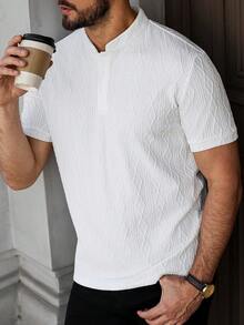 Manfinity CasualCool Men's Casual Commuter Textured Short Sleeve Polo Shirt - White - View 4