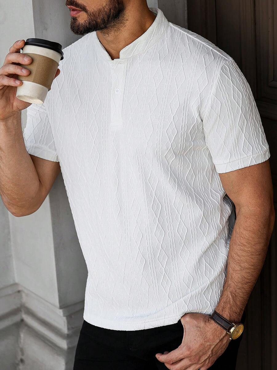 Manfinity CasualCool Men's Casual Commuter Textured Short Sleeve Polo Shirt - White - View 1