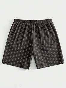 OTTIMOZO Men's Summer Casual Vacation & Commute Striped Print Drawstring Waist Shorts - Dark Grey - View 2