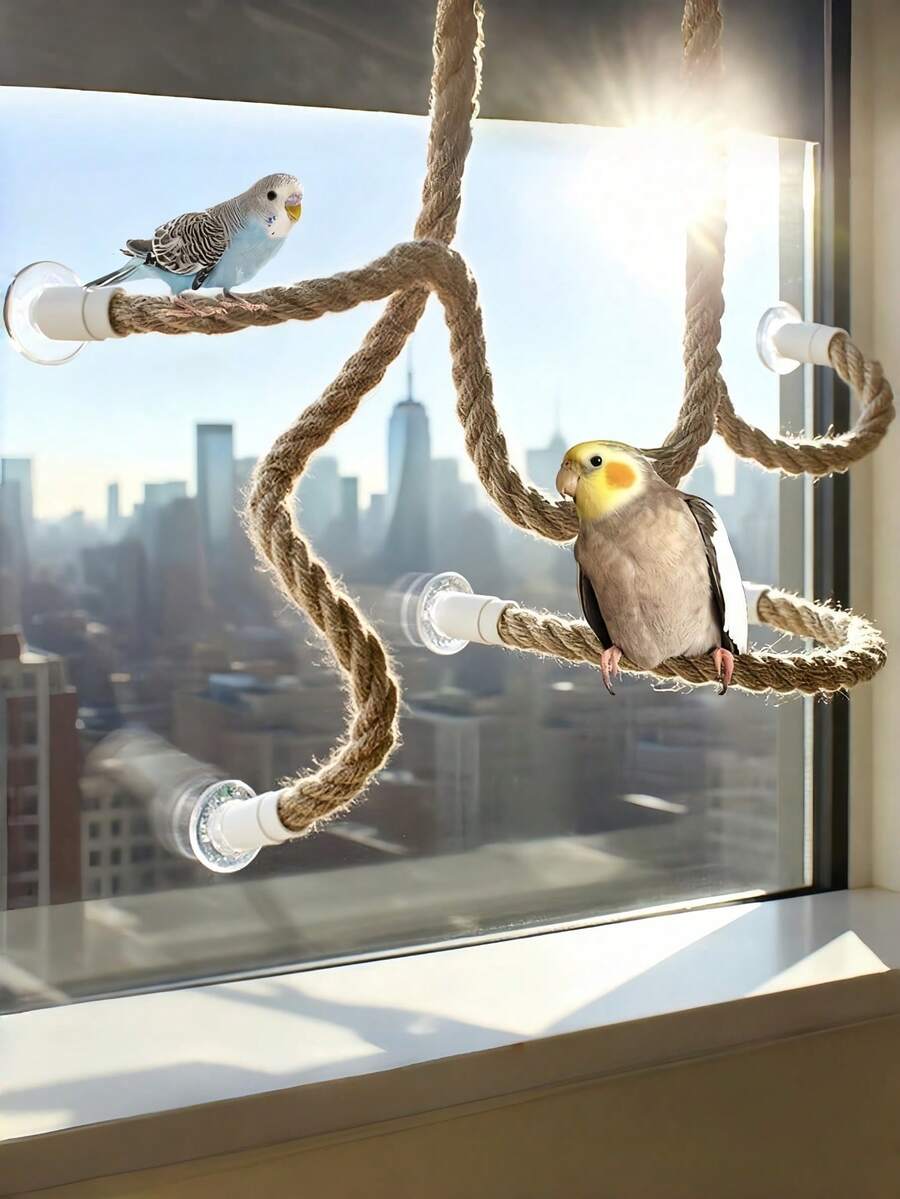 1pc Parrot Sisal Rope Climbing Toy With Suction Cup, Bendable Bird Perch Chew Toy For Cage Decor, Suitable For Parrots All Season - Multicolor - View 1