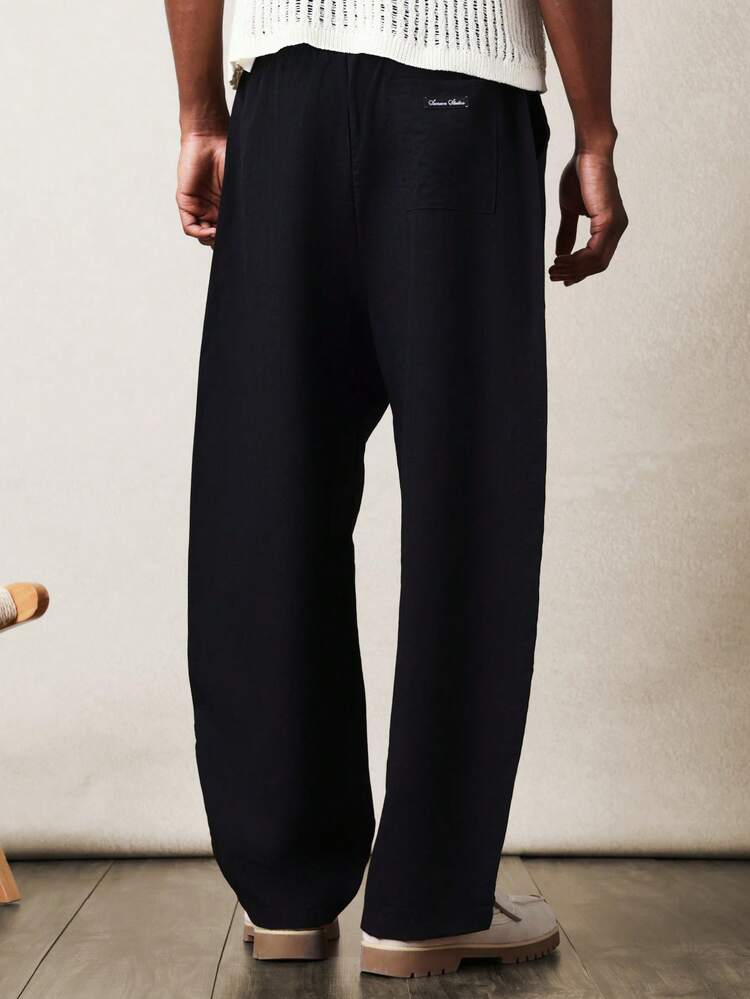 SUMWON Relaxed Fit Tapered Linen Feel Look Pull On Drawstring Waist Casual Pants For Everyday Comfort
