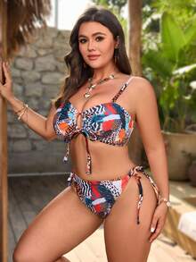 Swim Vcay 2pcs Plus Size Zebra Print Strapless Tie-Up Bikini Set, Sexy Women Beach Vacation Swimwear - Multicolor - View 4