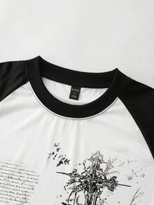 ROMWE MEN 男士休闲插肩袖T恤，黑白十字印花 - 黑與白 - 查看 2