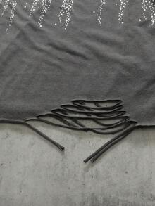 ROMWE MEN 男士做旧水洗破洞宽松T恤，街头风 - 灰色 - 查看 4