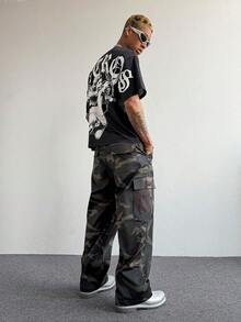 PAVTROS Men's Camouflage Pattern Cargo Pocket Loose Wide Leg Pants - Multicolor - View 3