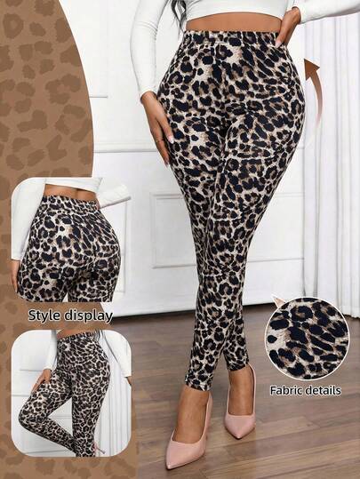 SHEIN Lady Four Seasons Leggings Cheetah Bottoms Women's High Waist Leopard Print Skinny Casual Leggings