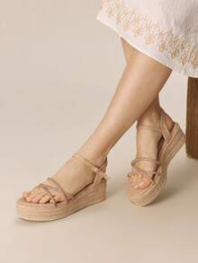 Styleloop Women's Woven Rope Platform Wedge Sandals, Vacation Style BOHO Chic Retro American Western Music Festival Party Outfit Holiday Travel Essential Boho Cowgirl Outfit - Khaki - View 6