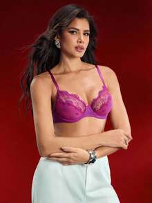 EmpressEnvy Women's Sexy Lace Spaghetti Strap Embroidered Wireless Bra - Purple - View 2
