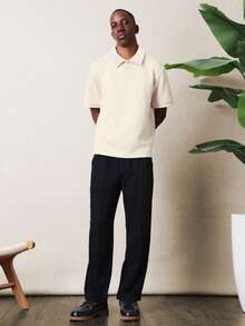 SUMWON Cable Knit Polo Shirt Short Sleeve Collared Casual Spring Summer Textured Regular Fit Business Casual Daily Wear - Apricot - View 4