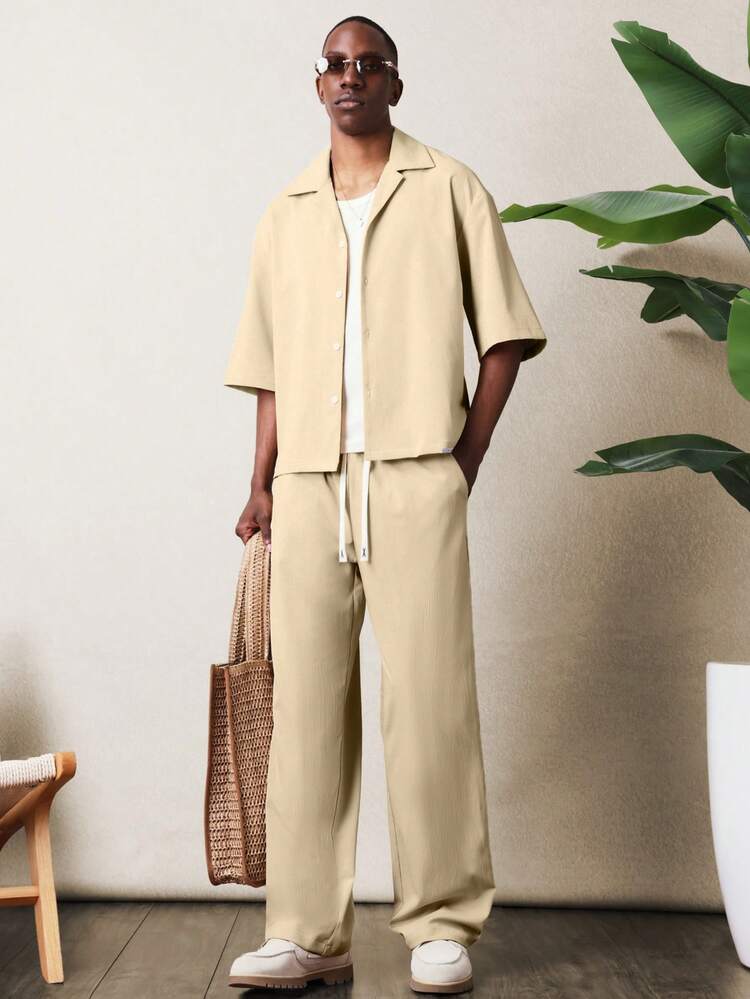 Short Sleeve Shirt And Wide Leg Pants Set