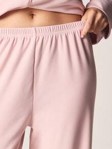 MISSGUIDED 柔软触感纽扣前开襟长袖睡衣衬衫和阔腿裤套装睡衣家居服睡袍 - 粉色 - 查看 4