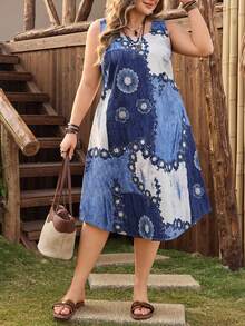 EMERY ROSE Plus Size Women Casual Printed Denim Dress - Multicolor - View 1